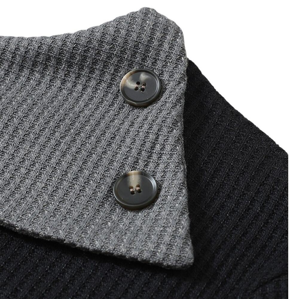 Black Waffle Knit Patchwork Color Block Asymmetrical Neck Top New Size Small - Picture 5 of 10